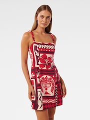 Forever New Red Linen Blend Sasha Strappy Printed Mini Dress - Image 4 of 5