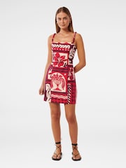 Forever New Red Linen Blend Sasha Strappy Printed Mini Dress - Image 5 of 5