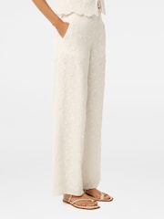 Forever New White Daisy Broderie Wide Leg 100% Cotton Joggers - Image 4 of 5