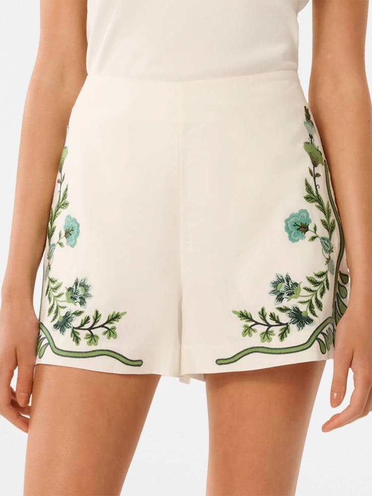 Forever New White Rosalia Embroidered Shorts With A Touch Of Linen - Image 1 of 5