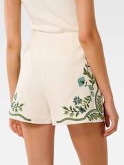 Forever New White Rosalia Embroidered Shorts With A Touch Of Linen - Image 2 of 5