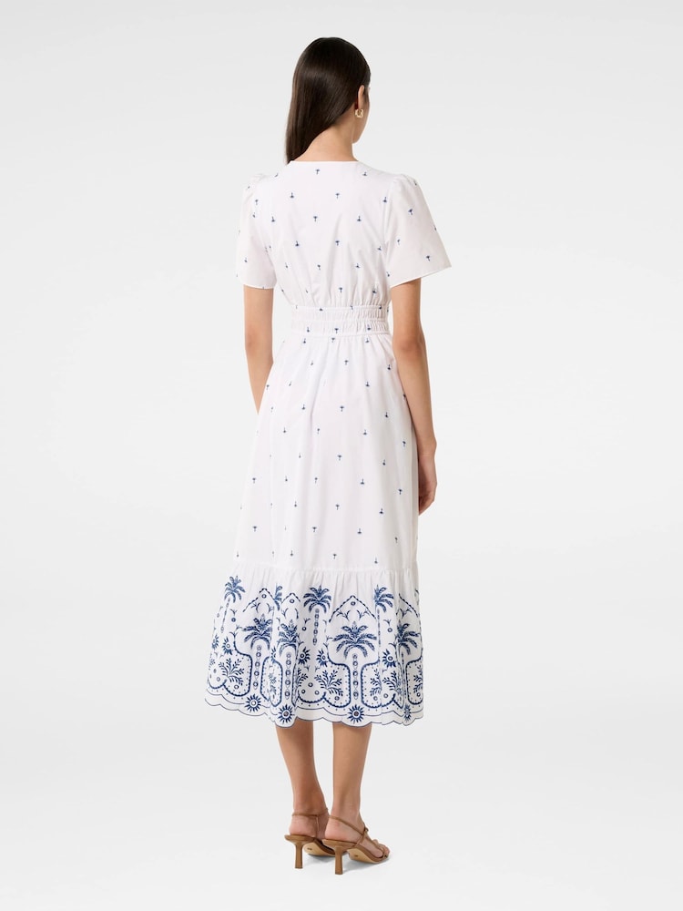 Forever New White Eleanor Embroidered 100% Cotton Midi Dress - Image 2 of 5