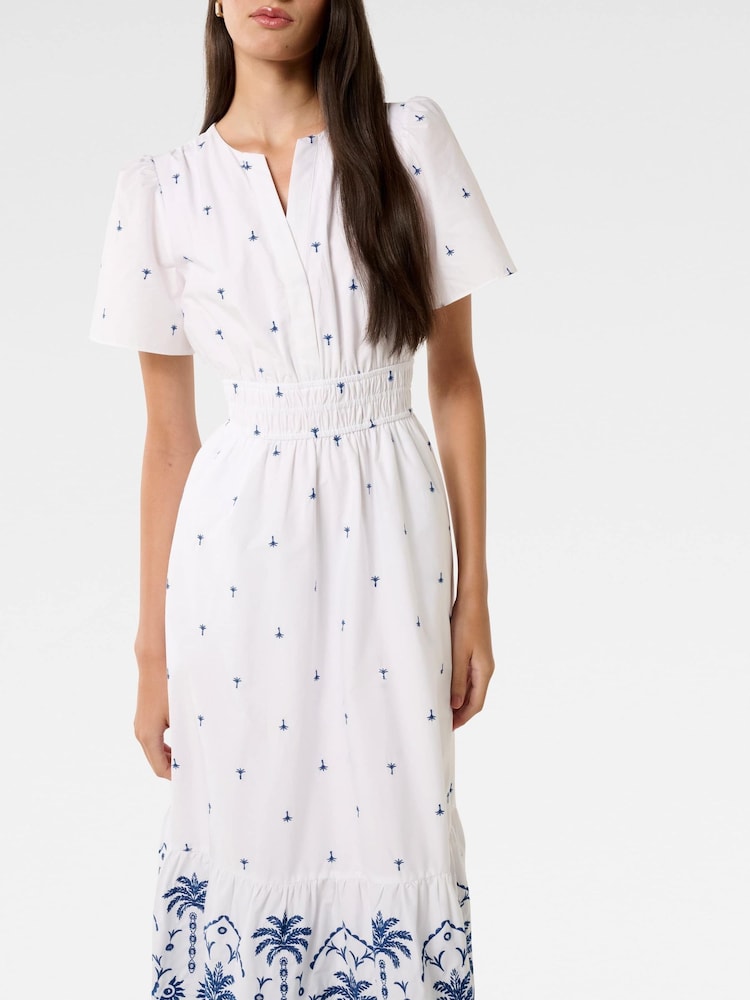 Forever New White Eleanor Embroidered 100% Cotton Midi Dress - Image 3 of 5