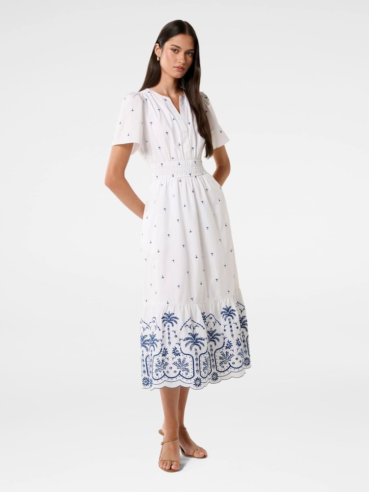 Forever New White Eleanor Embroidered 100% Cotton Midi Dress - Image 4 of 5