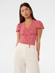 Forever New Red Lulu Printed Flutter Sleeves Top - Image 1 of 5
