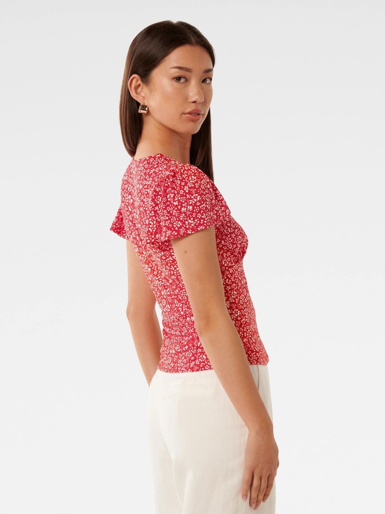 Forever New Red Lulu Printed Flutter Sleeves Top - Image 2 of 5