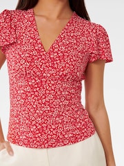 Forever New Red Lulu Printed Flutter Sleeves Top - Image 3 of 5