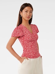 Forever New Red Lulu Printed Flutter Sleeves Top - Image 4 of 5