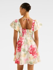 Forever New Red June Ruched V-Neck Mini Dress with Contains Linen - Image 3 of 5