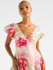 Forever New Red June Ruched V-Neck Mini Dress with Contains Linen - Image 5 of 5
