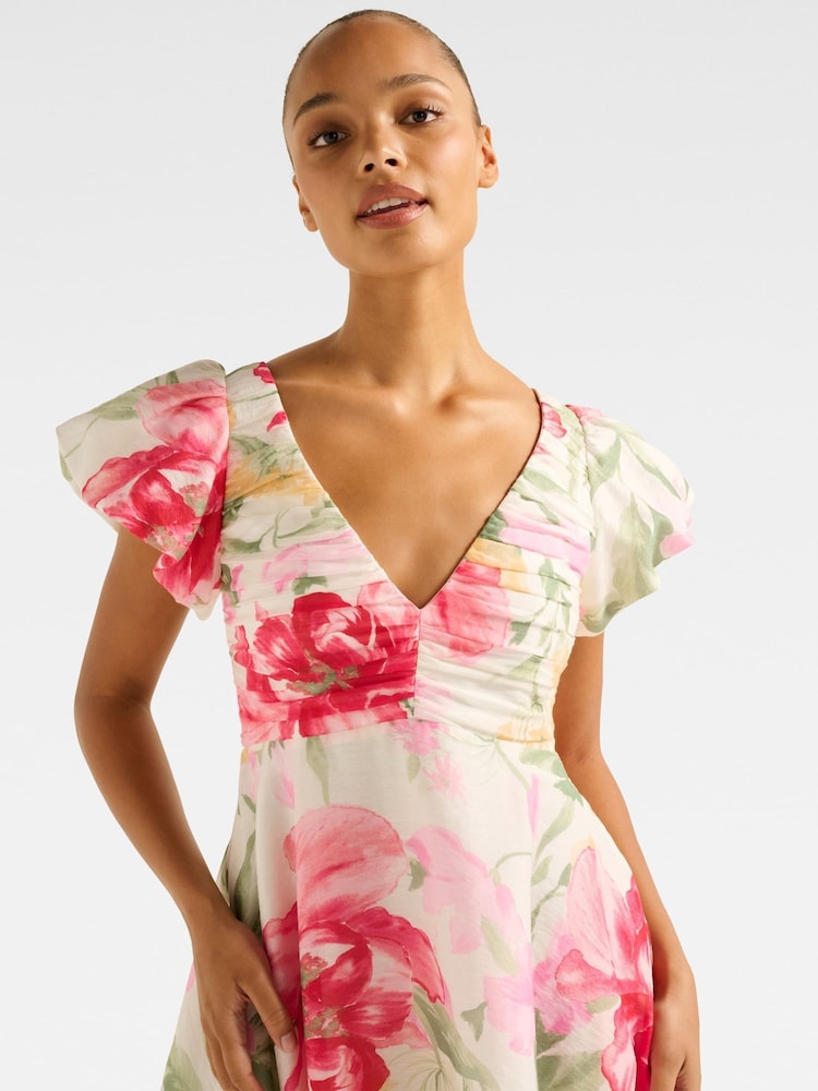 Forever New Red June Ruched V-Neck Mini Dress with Contains Linen - Image 5 of 5