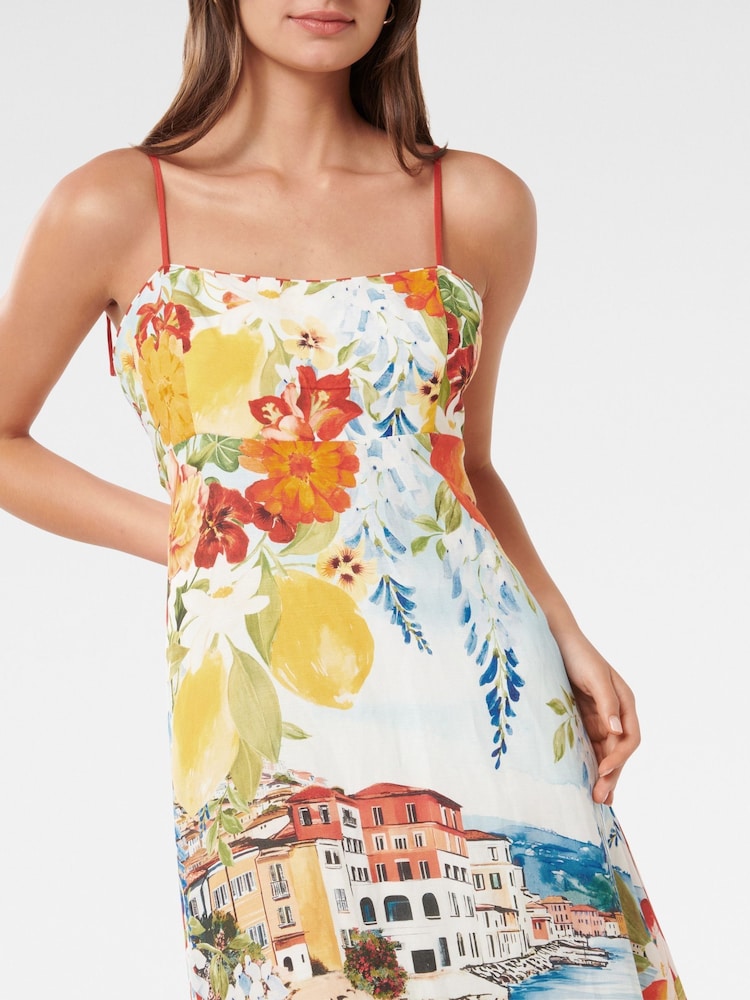 Forever New White Sicilia Printed Midi Dress With A Touch Of Linen - Image 3 of 4