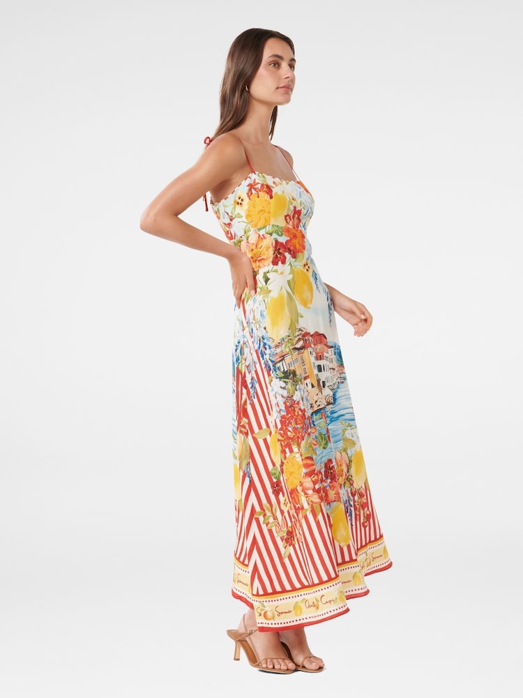 Forever New White Sicilia Printed Midi Dress With A Touch Of Linen - Image 4 of 4