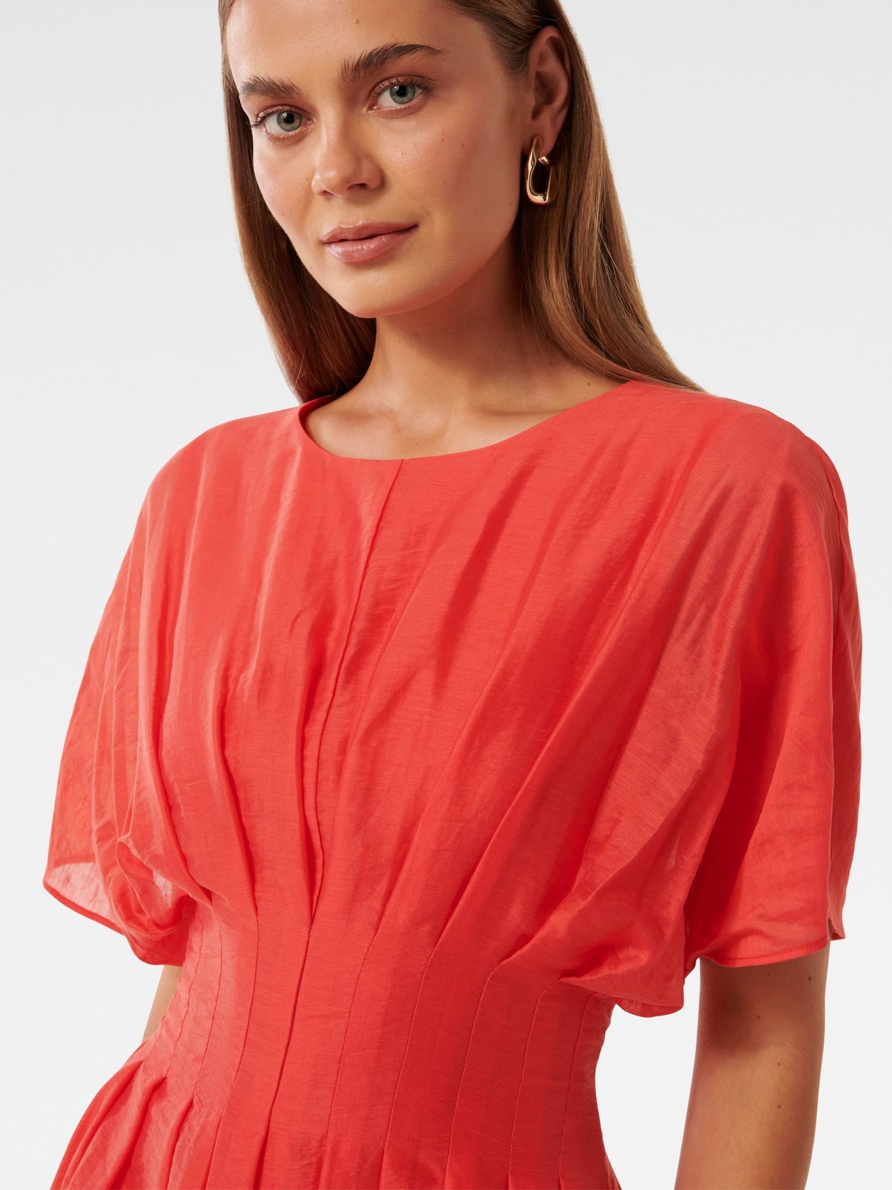 Buy Forever New Red Eve Seam Detail Midi Dress with A Touch Of Linen