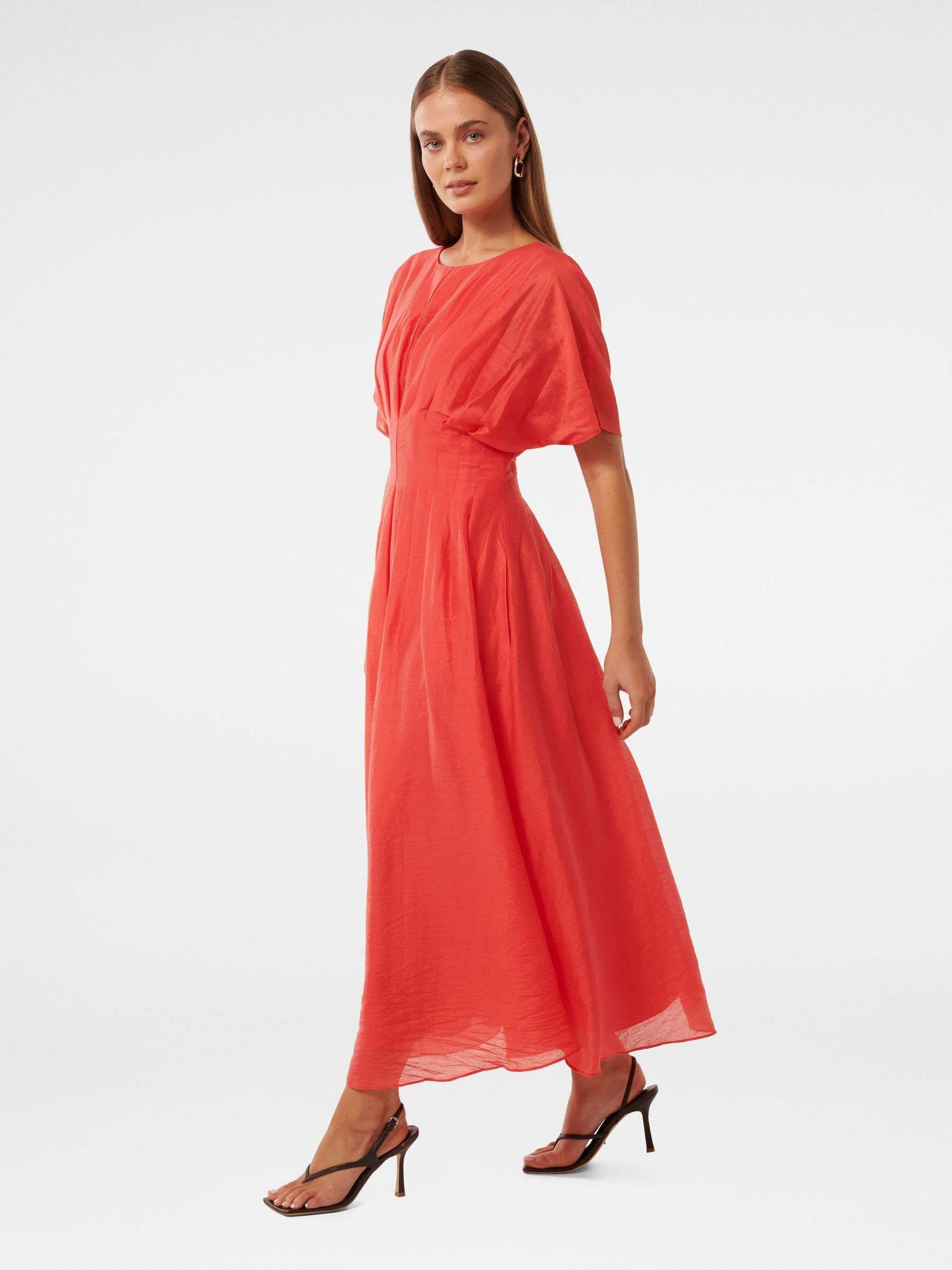 Buy Forever New Red Eve Seam Detail Midi Dress with A Touch Of Linen