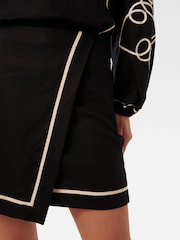 Forever New Black Claude Wrap Mini Skirt with A Touch Of Linen - Image 3 of 5