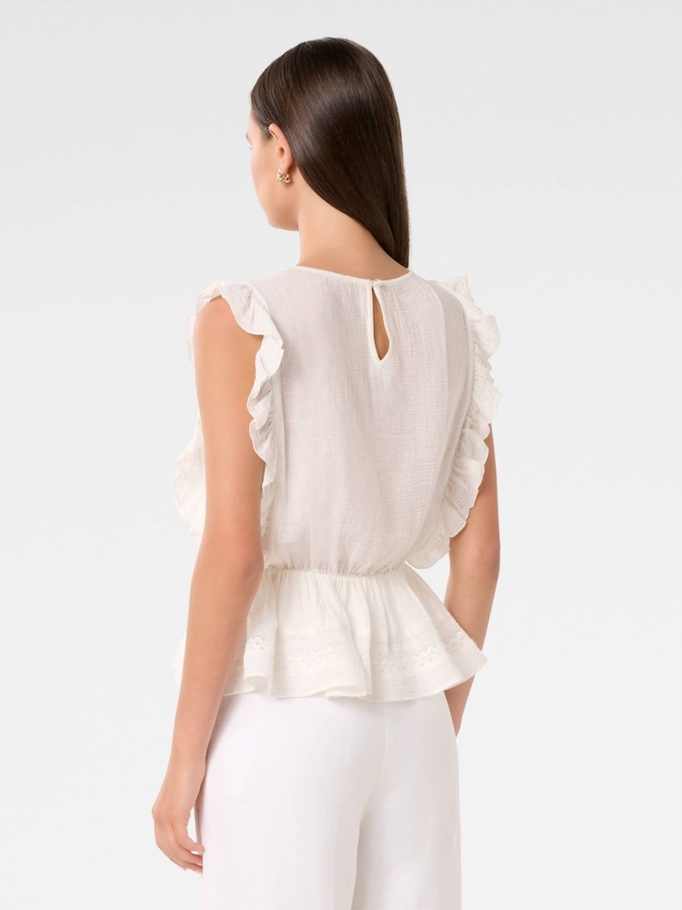 Forever New White Rose Ruffle Sleeves 100% Cotton Top - Image 2 of 5 Forever New White Rose Ruffle Sleeves 100% Cotton Top - Image 2 of 5