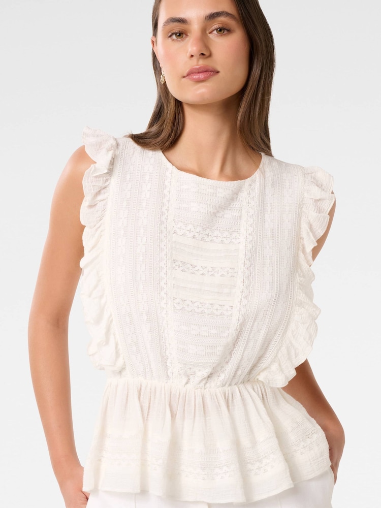 Forever New White Rose Ruffle Sleeves 100% Cotton Top - Image 3 of 5