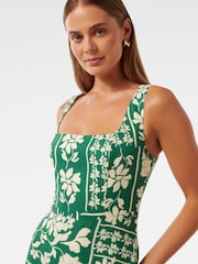 Forever New Green Tori Square Neck Midi Dress with A Touch Of Linen - Image 3 of 4