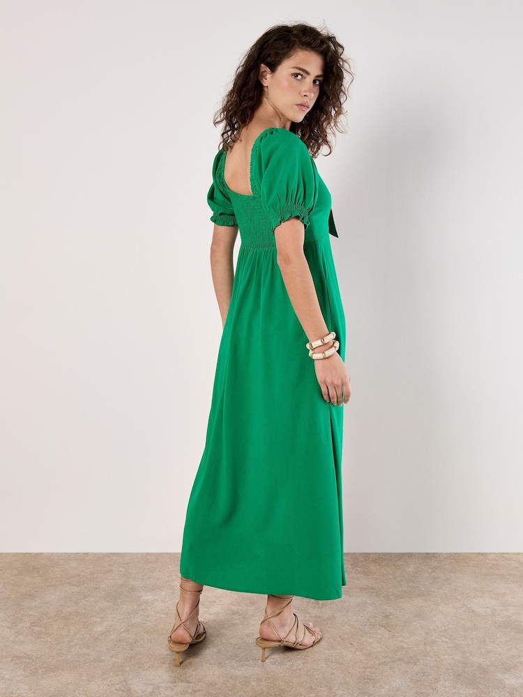 Apricot Green Tie Detail Milkmaid Midaxi Dress - Image 2 of 4
