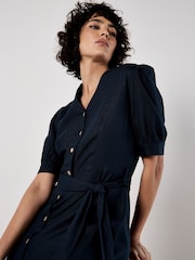 Apricot Black Grandad Collar Lin Mix Midi Dress - Image 3 of 5