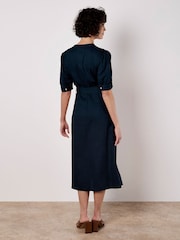 Apricot Black Grandad Collar Lin Mix Midi Dress - Image 5 of 5