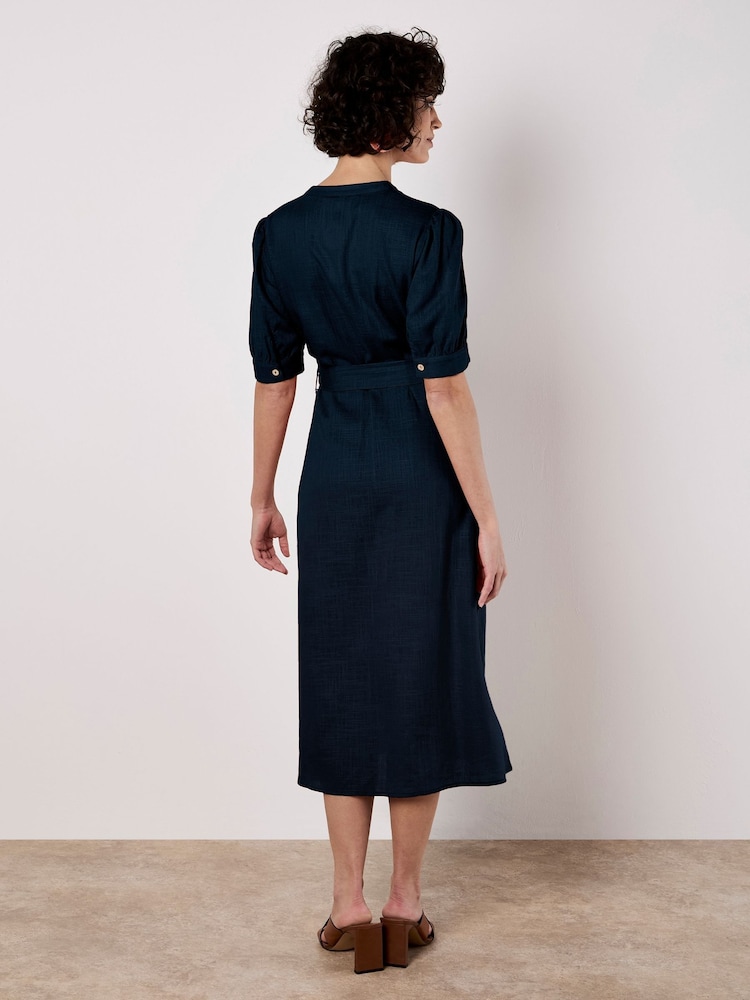 Apricot Black Grandad Collar Lin Mix Midi Dress - Image 5 of 5 Apricot Black Grandad Collar Lin Mix Midi Dress - Image 5 of 5