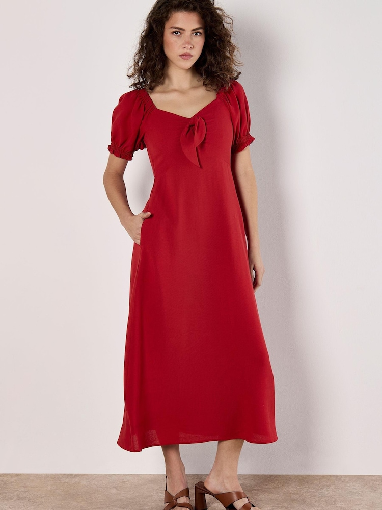 Apricot Red Tie Detail Milkmaid Midaxi Dress - Image 1 of 5