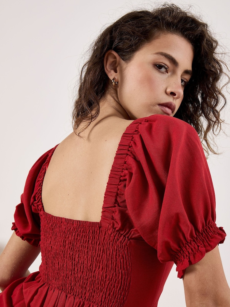 Apricot Red Tie Detail Milkmaid Midaxi Dress - Image 2 of 5