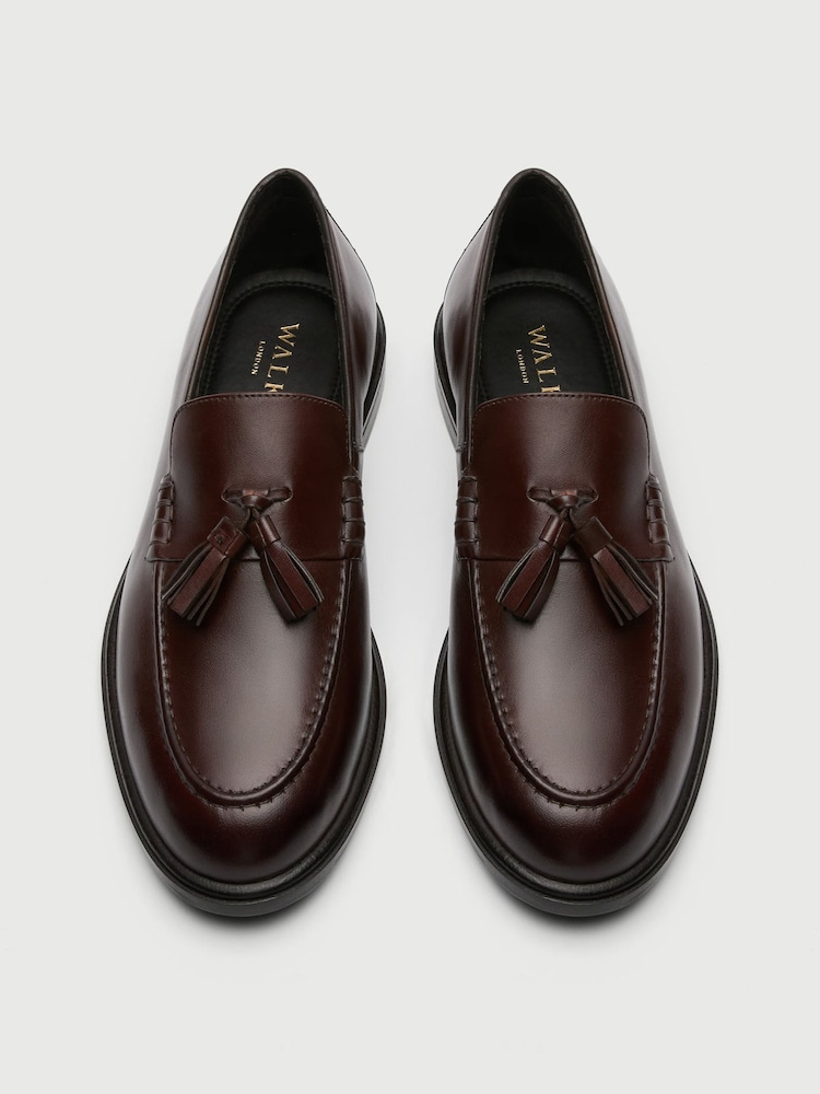 Buy Walk London Brown Leather Putney Tassel Loafers from  display picture 1