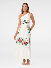 Forever New White Ollie One Shoulder Maxi Dress With A Touch Of Linen - Image 1 of 4