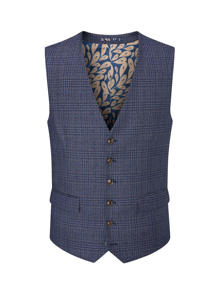 Skopes Blue Woolf Check Tailored Fit Suit Waistcoat - Image 3 of 4