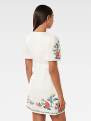Forever New White Pure Linen Veanne Embroidered Tea Mini Dress - Image 2 of 5