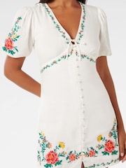 Forever New White Pure Linen Veanne Embroidered Tea Mini Dress - Image 3 of 5