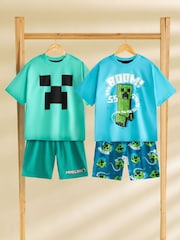 Vanilla Underground Blue Boys 100% Cotton Minecraft Short Sleeve Short Leg Pyjamas Set Pack of 2 - Image 1 of 7