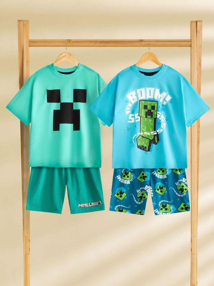 Vanilla Underground Blue Boys 100% Cotton Minecraft Short Sleeve Short Leg Pyjamas Set Pack of 2 - Image 1 of 7