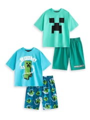 Vanilla Underground Blue Boys 100% Cotton Minecraft Short Sleeve Short Leg Pyjamas Set Pack of 2 - Image 2 of 7