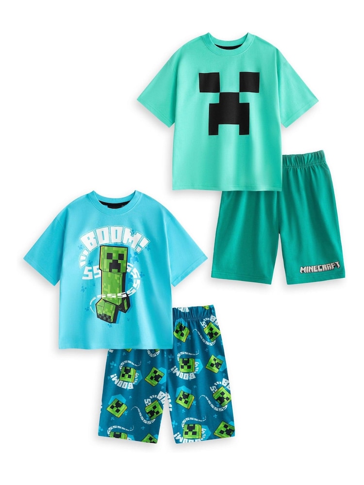 Vanilla Underground Blue Boys 100% Cotton Minecraft Short Sleeve Short Leg Pyjamas Set Pack of 2 - Image 2 of 7