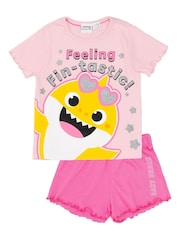 Vanilla Underground Girls Baby Shark Pink Short Sleeve Short Leg Pyjamas Set - صورة 1 من 6
