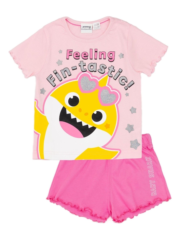 Vanilla Underground Girls Baby Shark Pink Short Sleeve Short Leg Pyjamas Set - صورة 1 من 6
