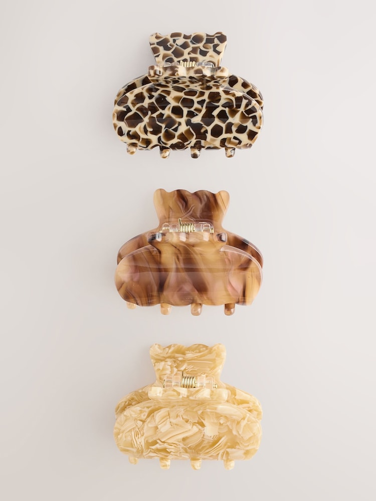 Brown Mini Hair Claw Clips 3 Pack - Image 1 of 3