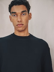 Black Cotton Rich Relaxed Fit Mid Weight Knitted Sweatshirt - Image 1 of 7