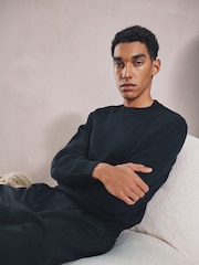 Black Cotton Rich Relaxed Fit Mid Weight Knitted Sweatshirt - Image 3 of 7