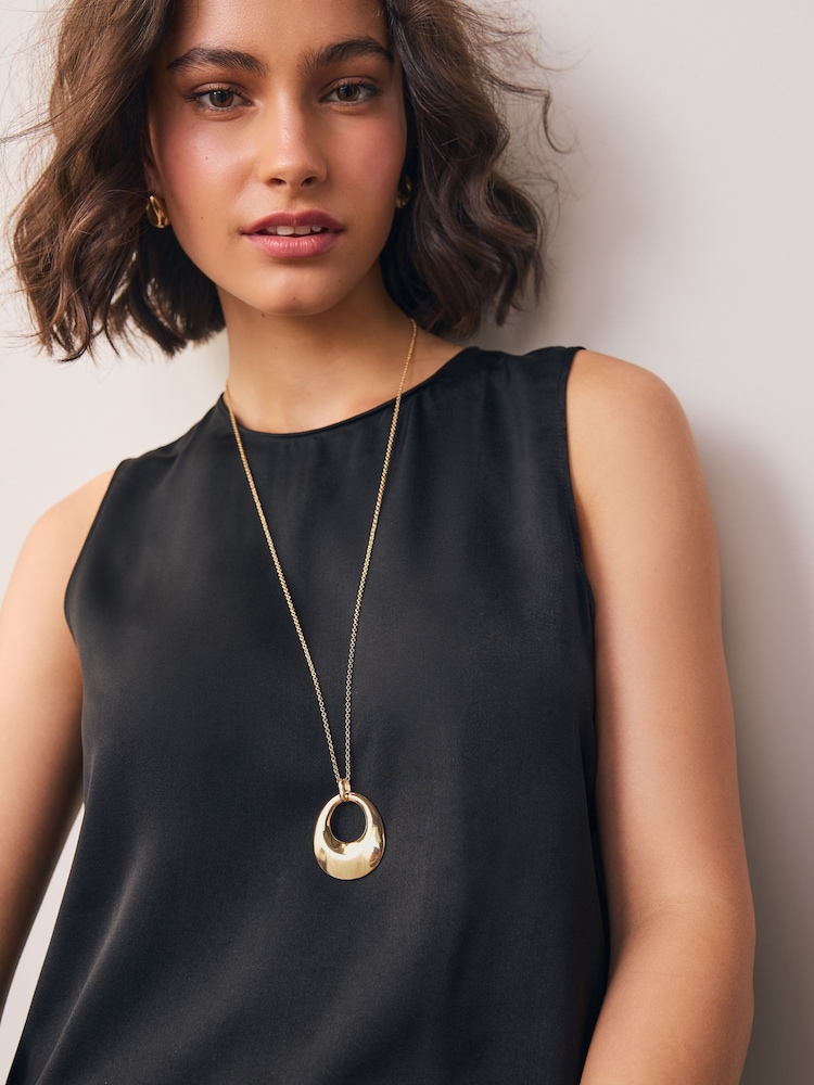 Gold Tone Open Circle Drop Long Necklace - Image 1 of 3