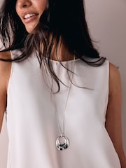 Silver Tone Open Circle Drop Long Necklace - Image 1 of 4