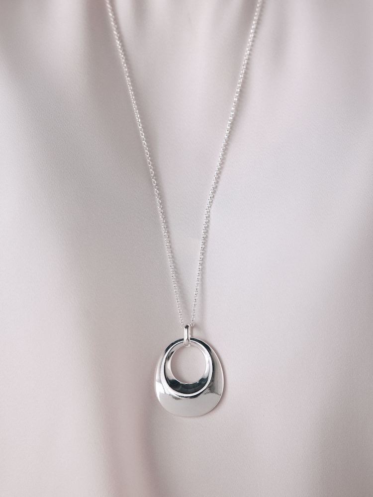 Silver Tone Open Circle Drop Long Necklace - Image 4 of 4