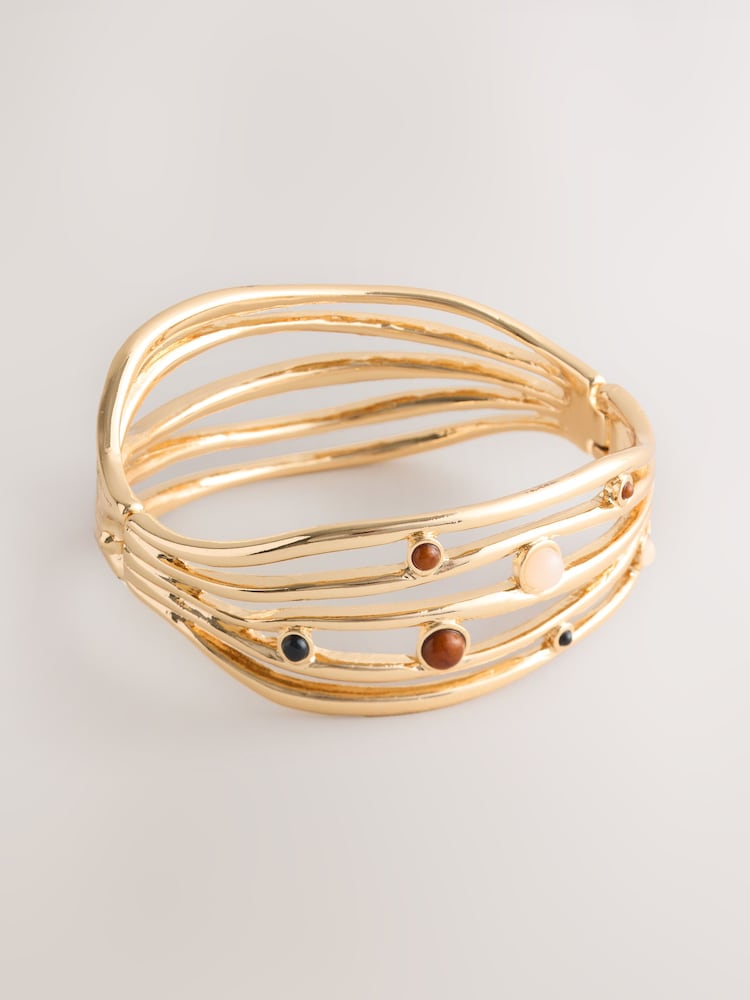 Gold Tone Stone Insert Ladder Cuff Bracelet - Image 1 of 3