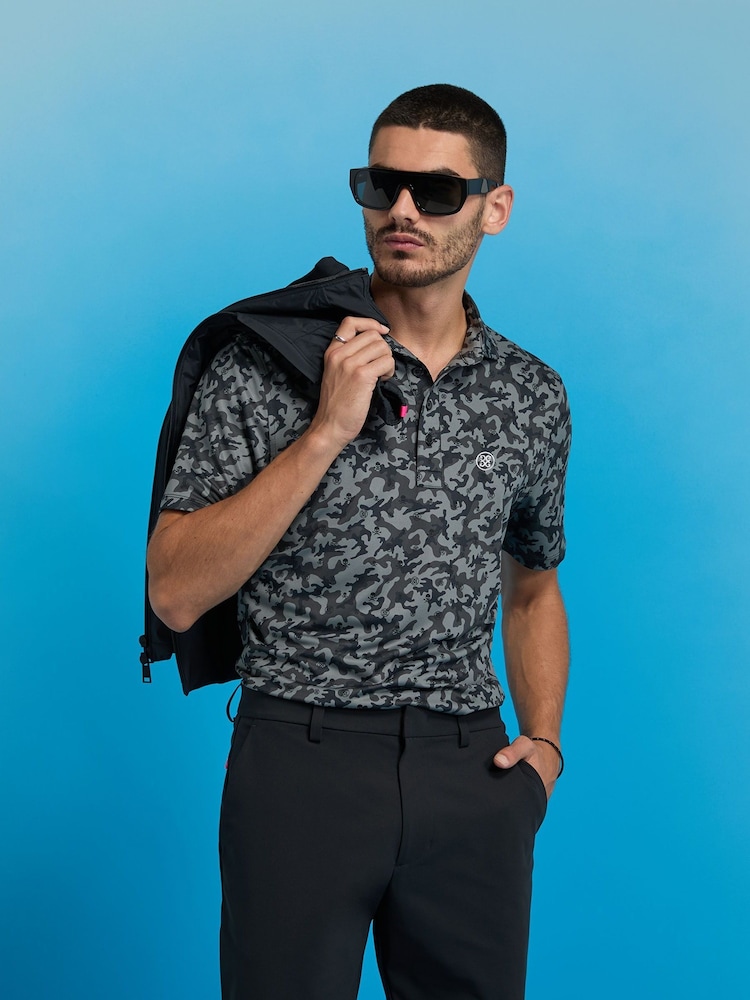 G/Fore Black Mapped Icon Camo Tech Jersey Polo Shirt - Image 1 of 3
