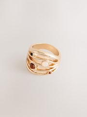 Gold Tone Stone Insert Ladder Ring - Image 1 of 3