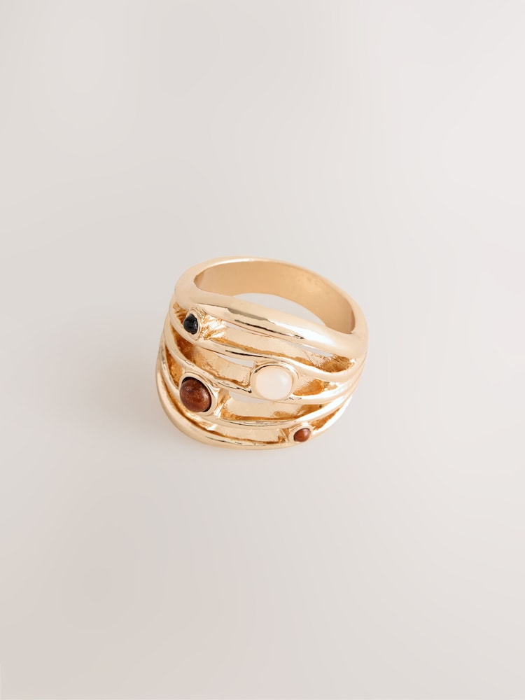 Gold Tone Stone Insert Ladder Ring - Image 1 of 3